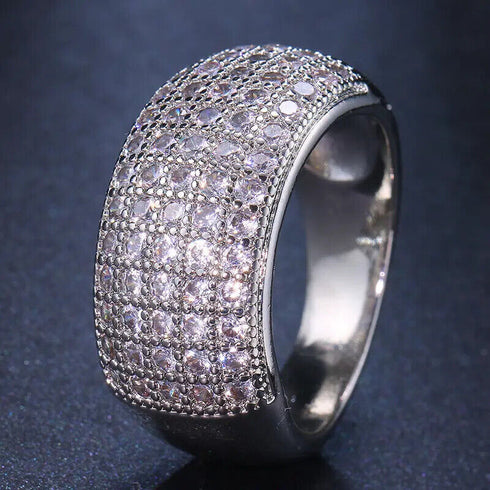 Exquisite Pave 14K White Gold Plated Multi Row Cubic Zirconia Men Women Ring